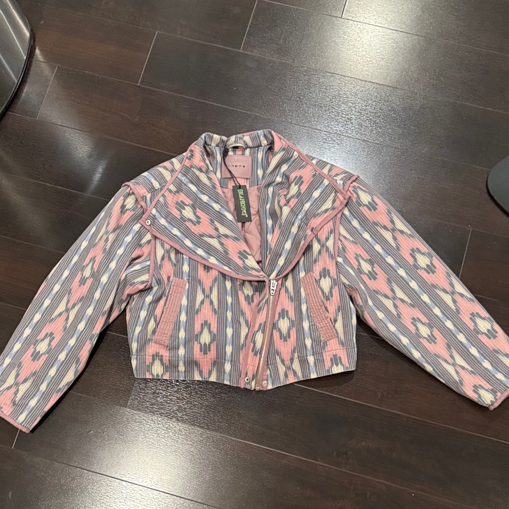 BlankNYC Cropped Pink and Gray Patterned Jacket
